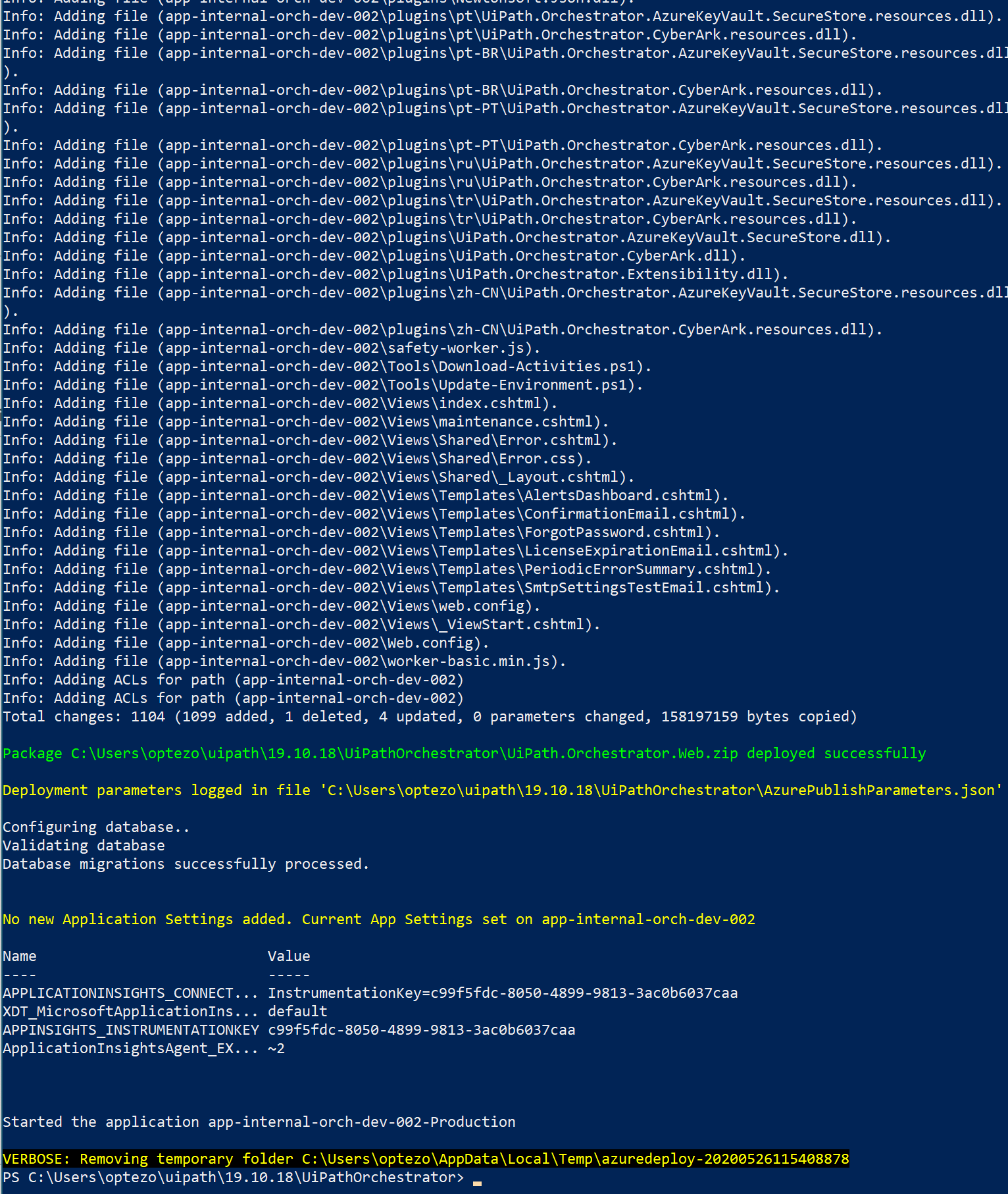 UIPath Publish-Orchestrator.ps1 Sample Output